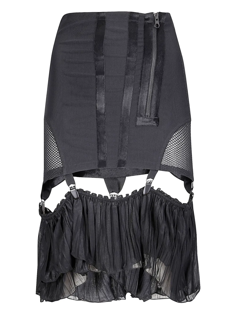 Knwls Mesh Velvet Tape Skirt In Gray