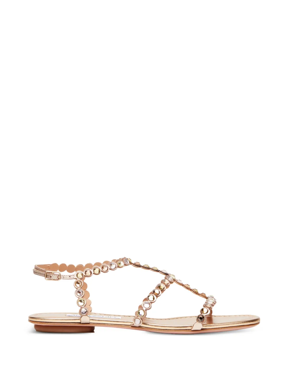 Aquazzura Tequila crystal-embellished metallic flat sandals