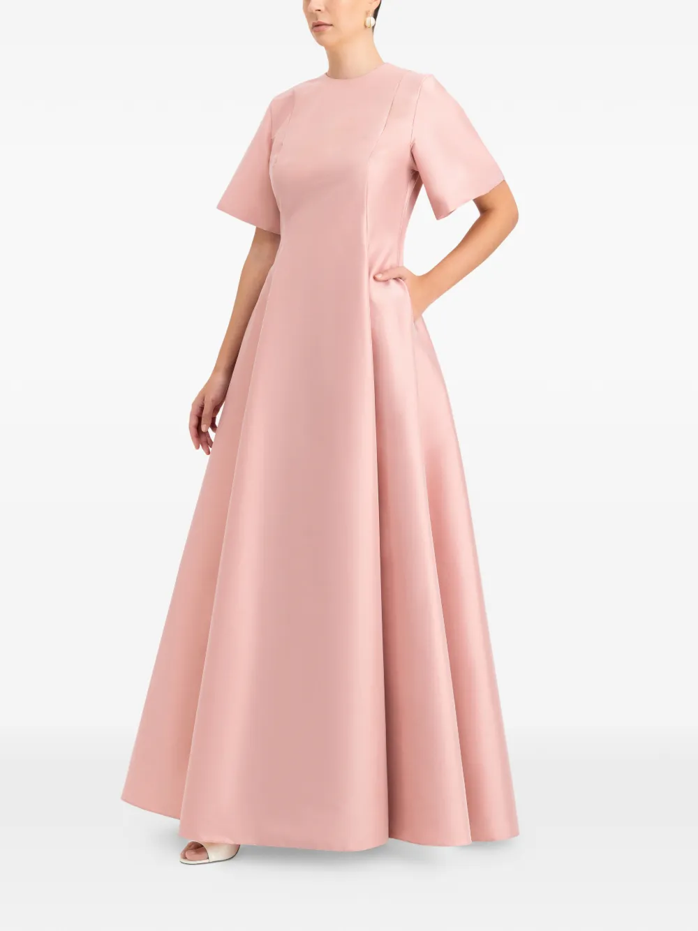 Bernadette Madeline flared maxi-jurk met korte mouwen Roze