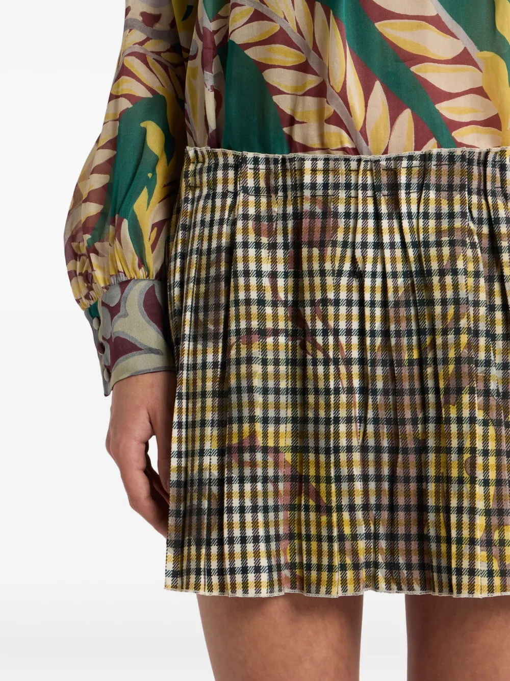 Etro Gingham Pleated Mini Skirt In Brown