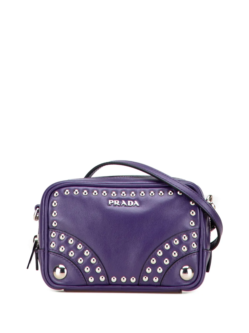 Prada Pre-Owned 2013-2024 ミニ レザー スタッズ カメラバッグ ショルダーバッグ - パープル Prada Pre-Owned 2013-2024 ミニ レザー スタッズ カメラバッグ ショルダーバッグ - パープル