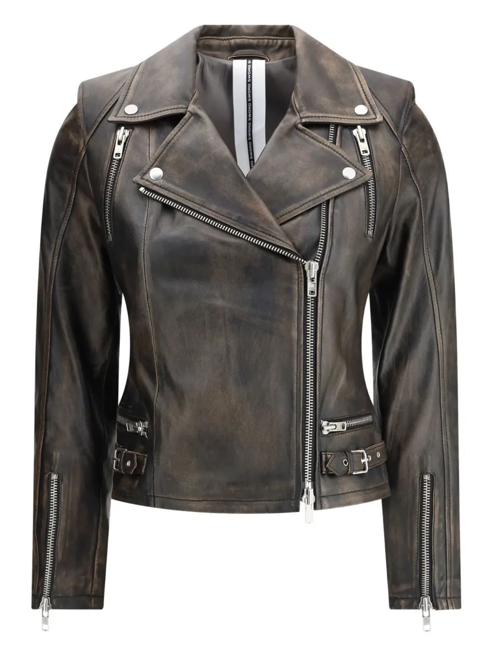 Sword 6.6.44 Cropped Leather Biker Jacket In Black