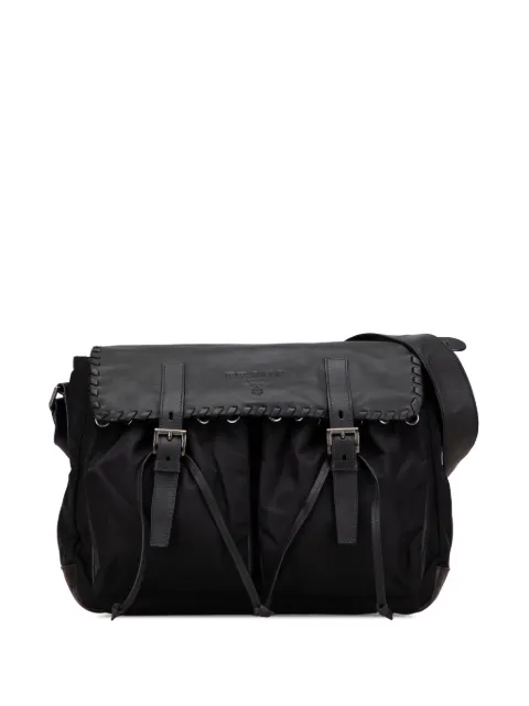 Prada Pre-Owned bolsa crossbody Leather Trimmed Tessuto Double Buckle Messenger Bag 2000-2025
