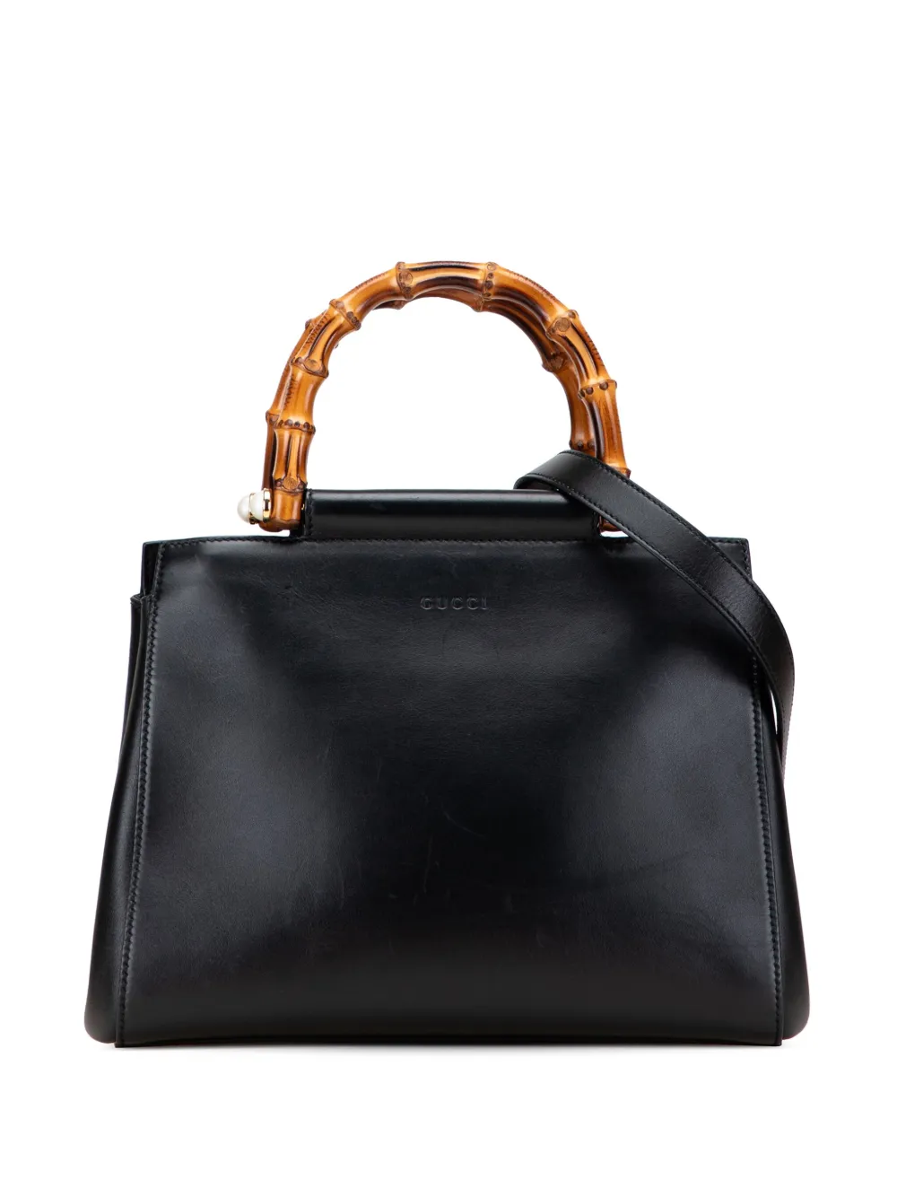 Gucci Pre-Owned 2000-2015 Small Leather Bamboo Nymphaea satchel | Black | Image 1