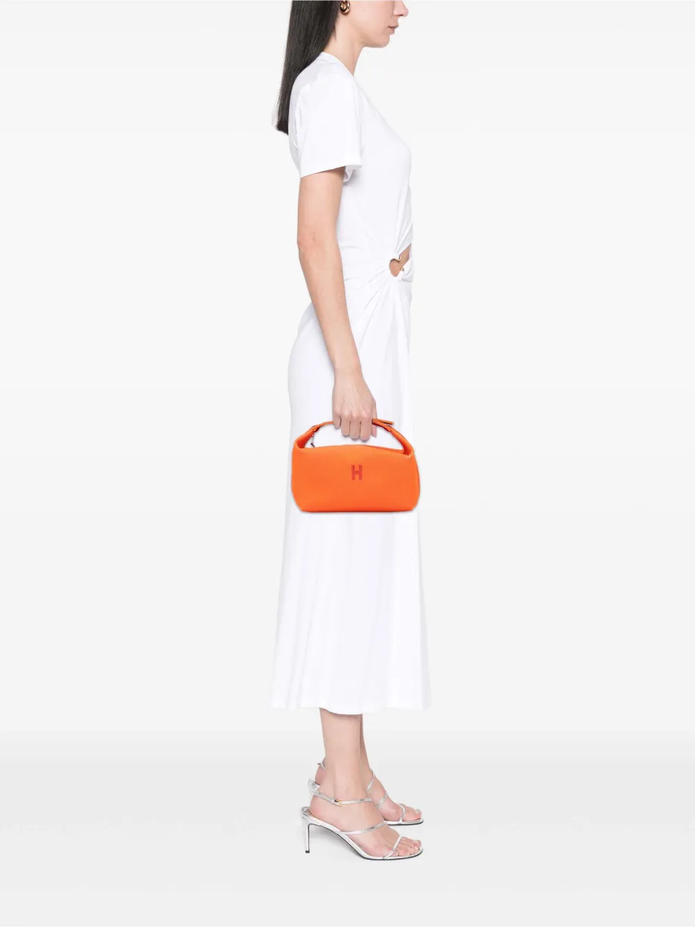 Pre-owned Hermes 2021-2025 Large Toile Bride A Brac Vanity Bag In Orange