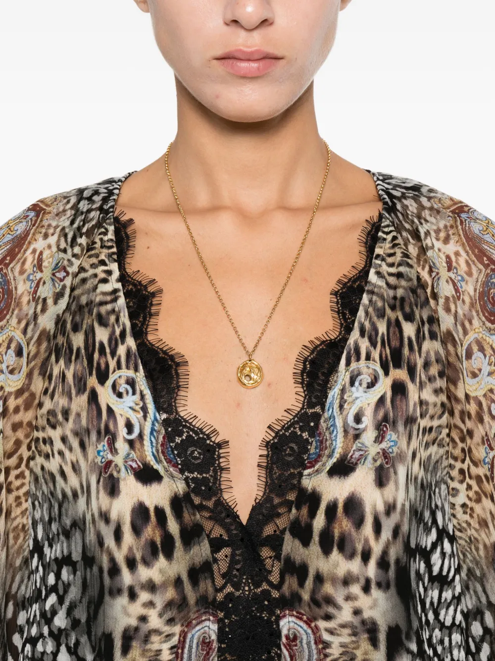 Camilla Jurk met dierenprint en kanten afwerking Beige