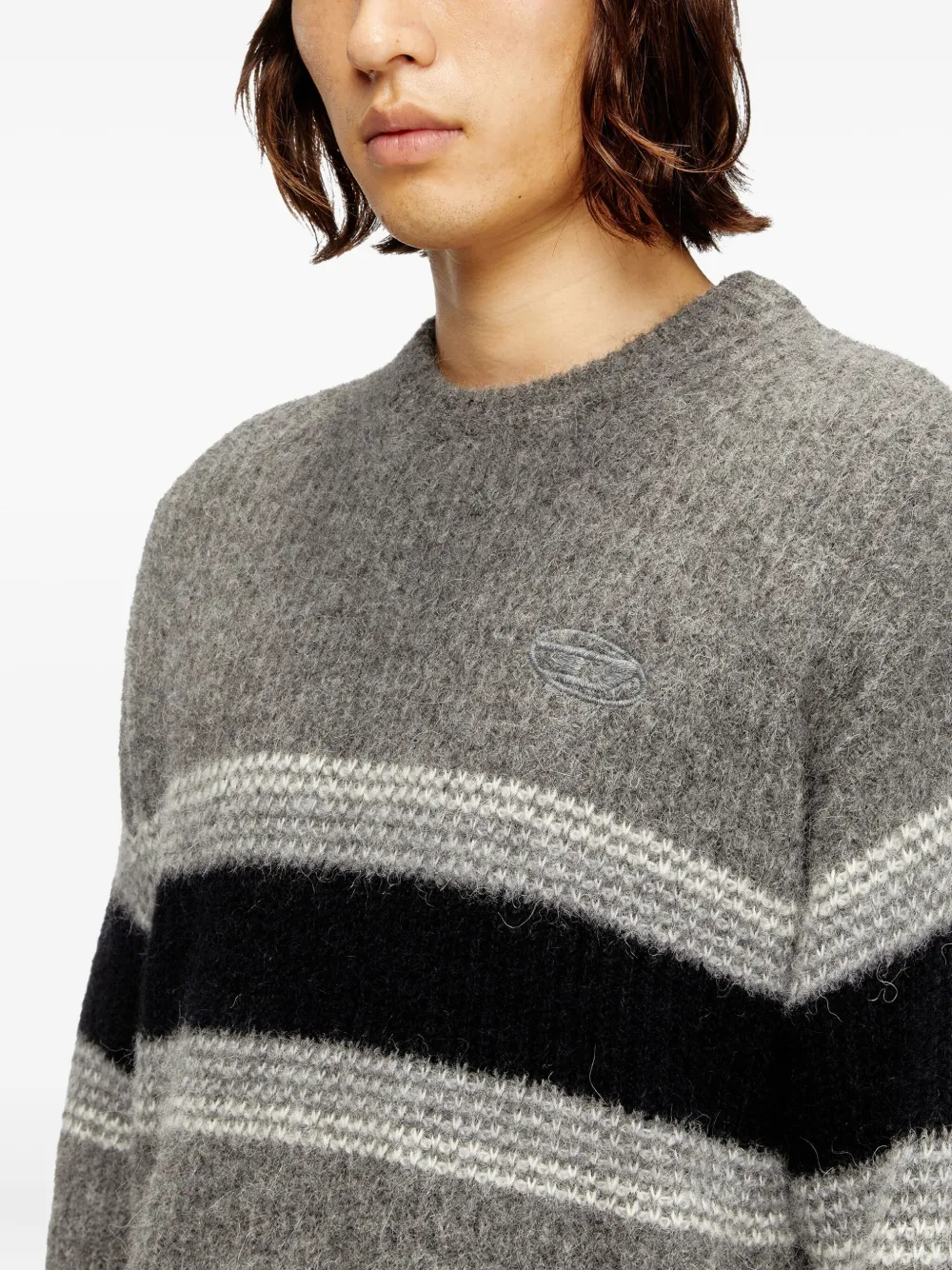 Diesel K-Soren gestreepte trui met borduurwerk Grijs