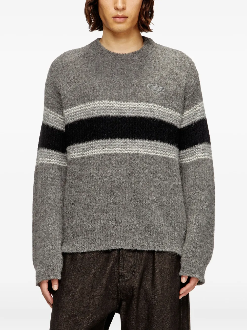 Diesel K-Soren gestreepte trui met borduurwerk Grijs