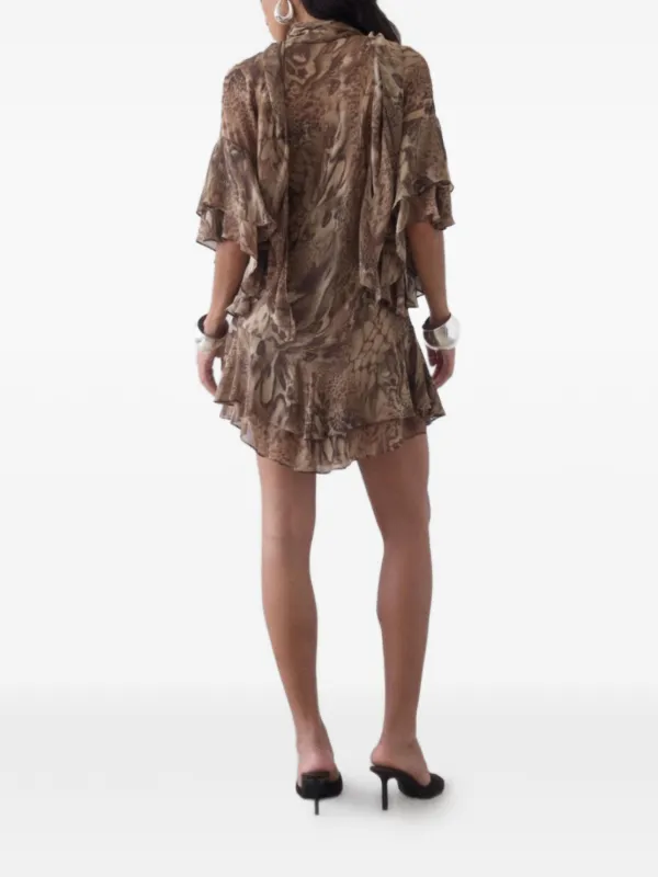 beige brown leopard print dress long sleeve Long Sleeve Leopard Print Dress Burnt Orange / S