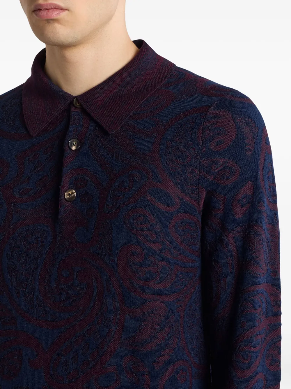 Etro Jacquard Wool Polo Shirt In Blue