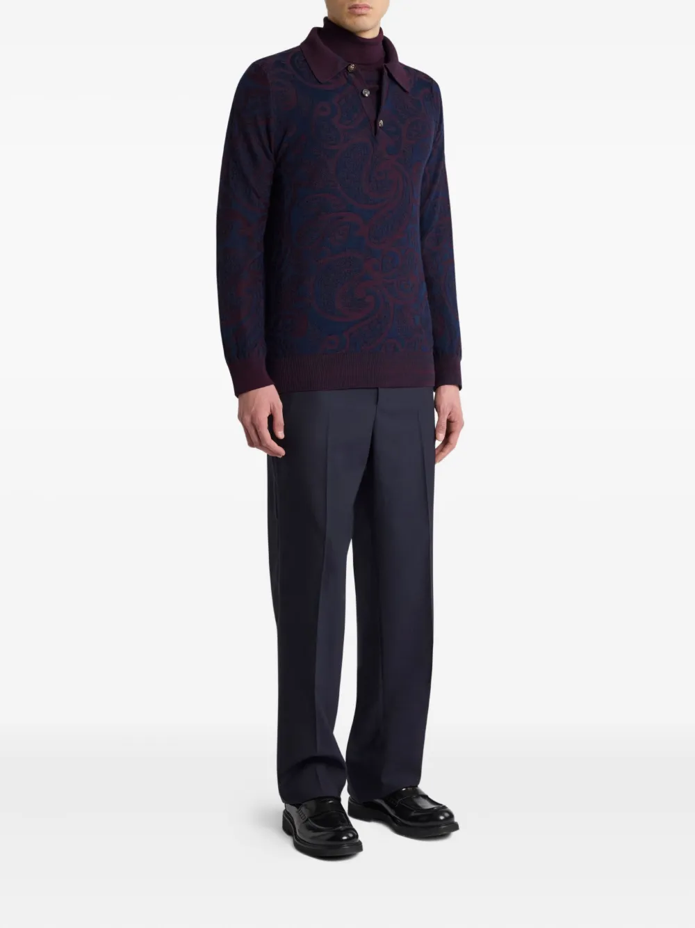 Etro Jacquard Wool Polo Shirt In Blue
