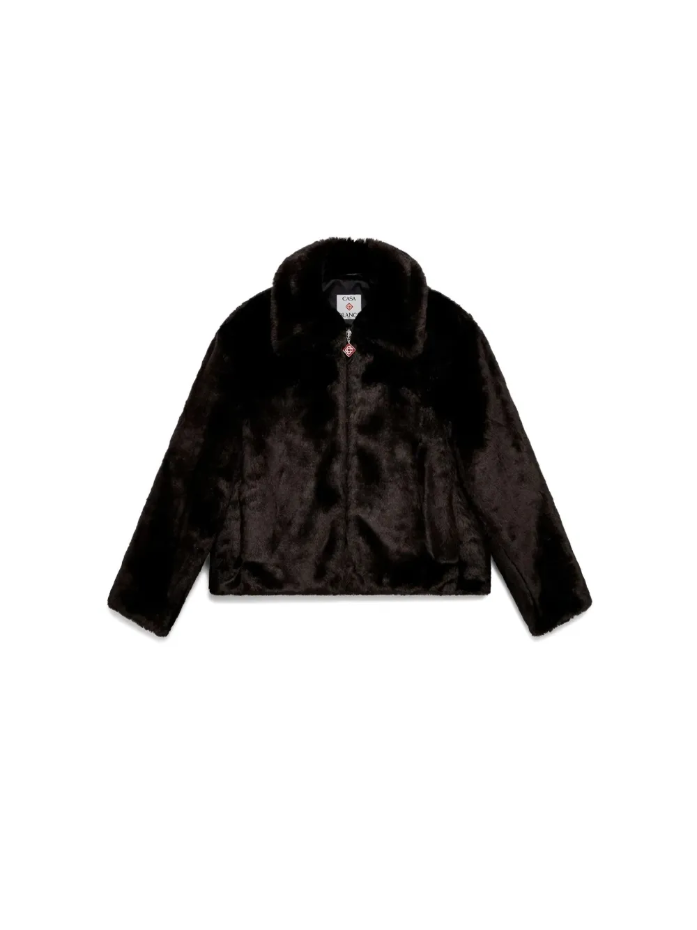 Casablanca Faux Fur Zipper Casual Jacket In Black