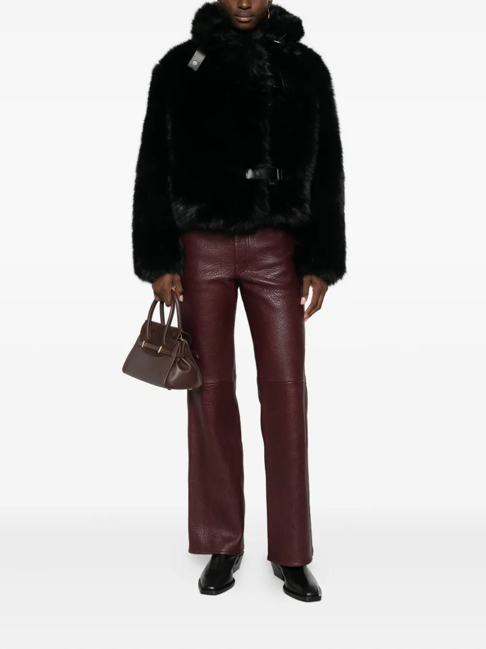 Molliolli Buckle-strap Faux-fur Coat In Black