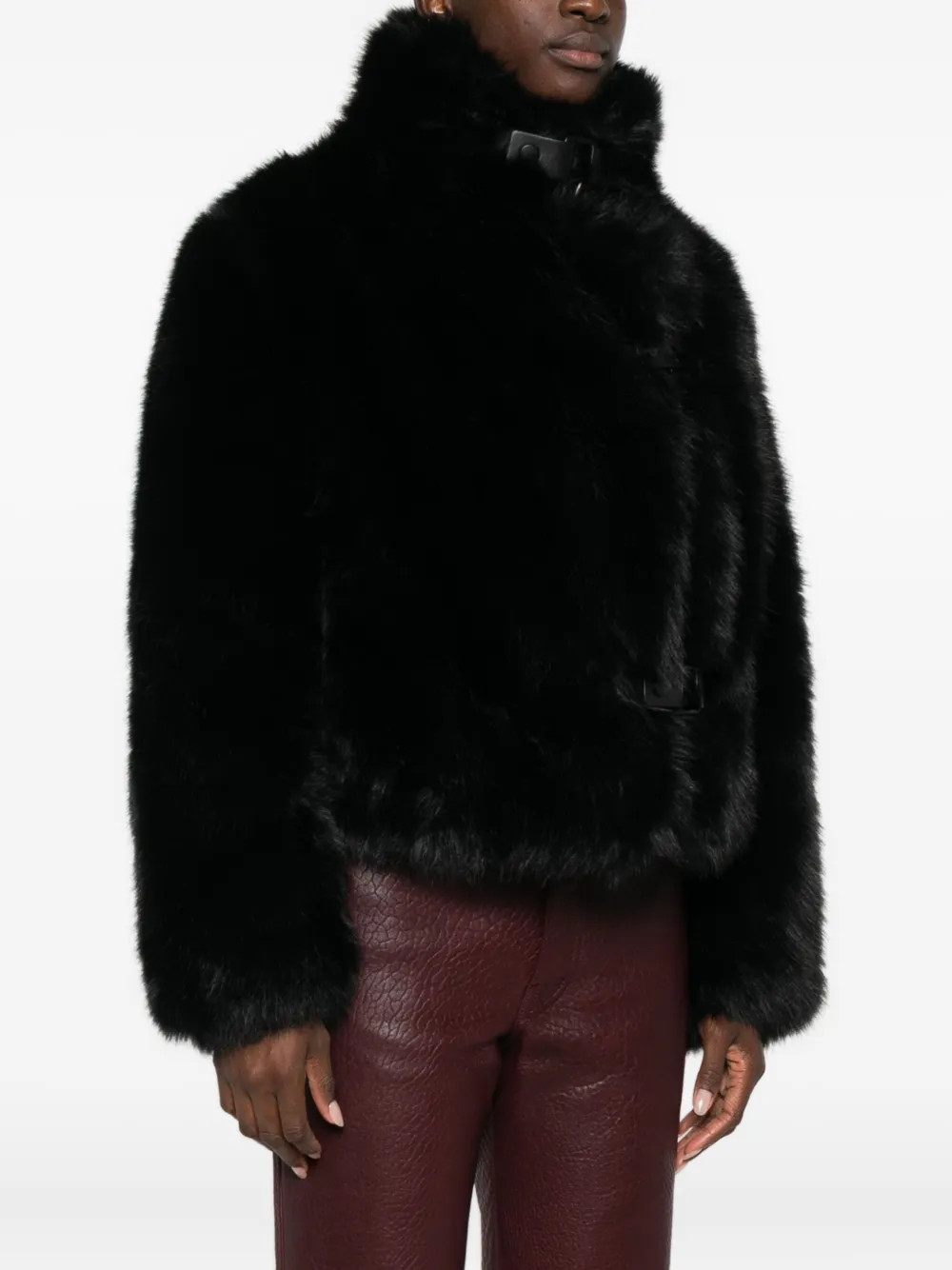 Molliolli Buckle-strap Faux-fur Coat In Black