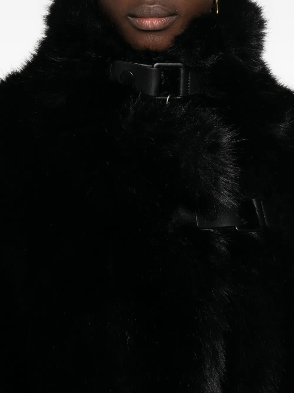 Molliolli Buckle-strap Faux-fur Coat In Black
