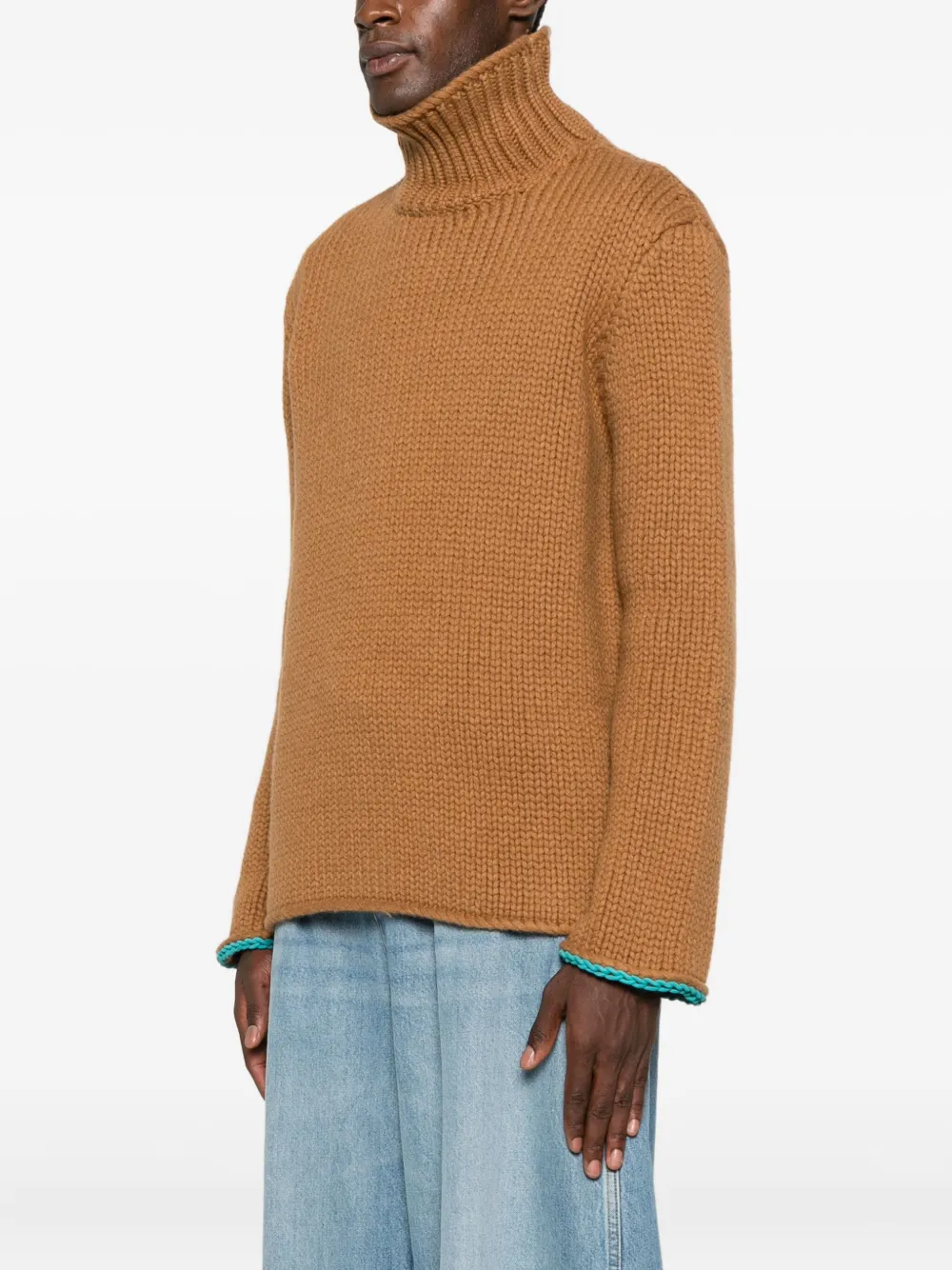 Loewe Mens Tan Turtleneck Knitted Wool Sweater In Brown