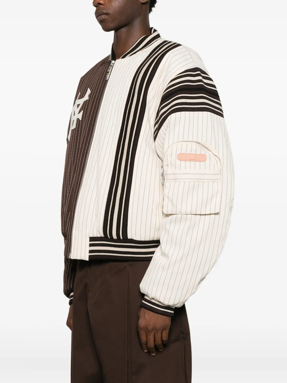  Pdf Pinstripe Zip-up Jacket - Brown 