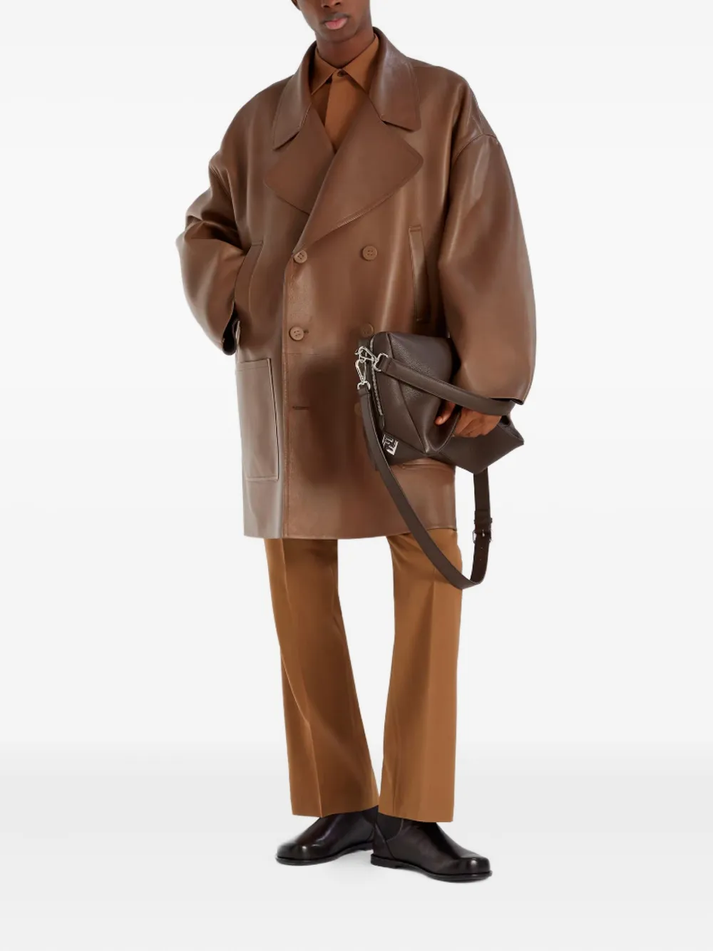 FENDI double-breasted lambskin coat - Bruin