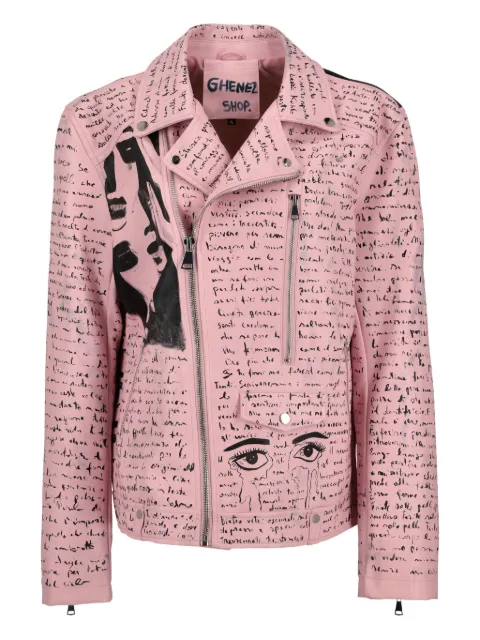 Vintage chamarra biker con letras