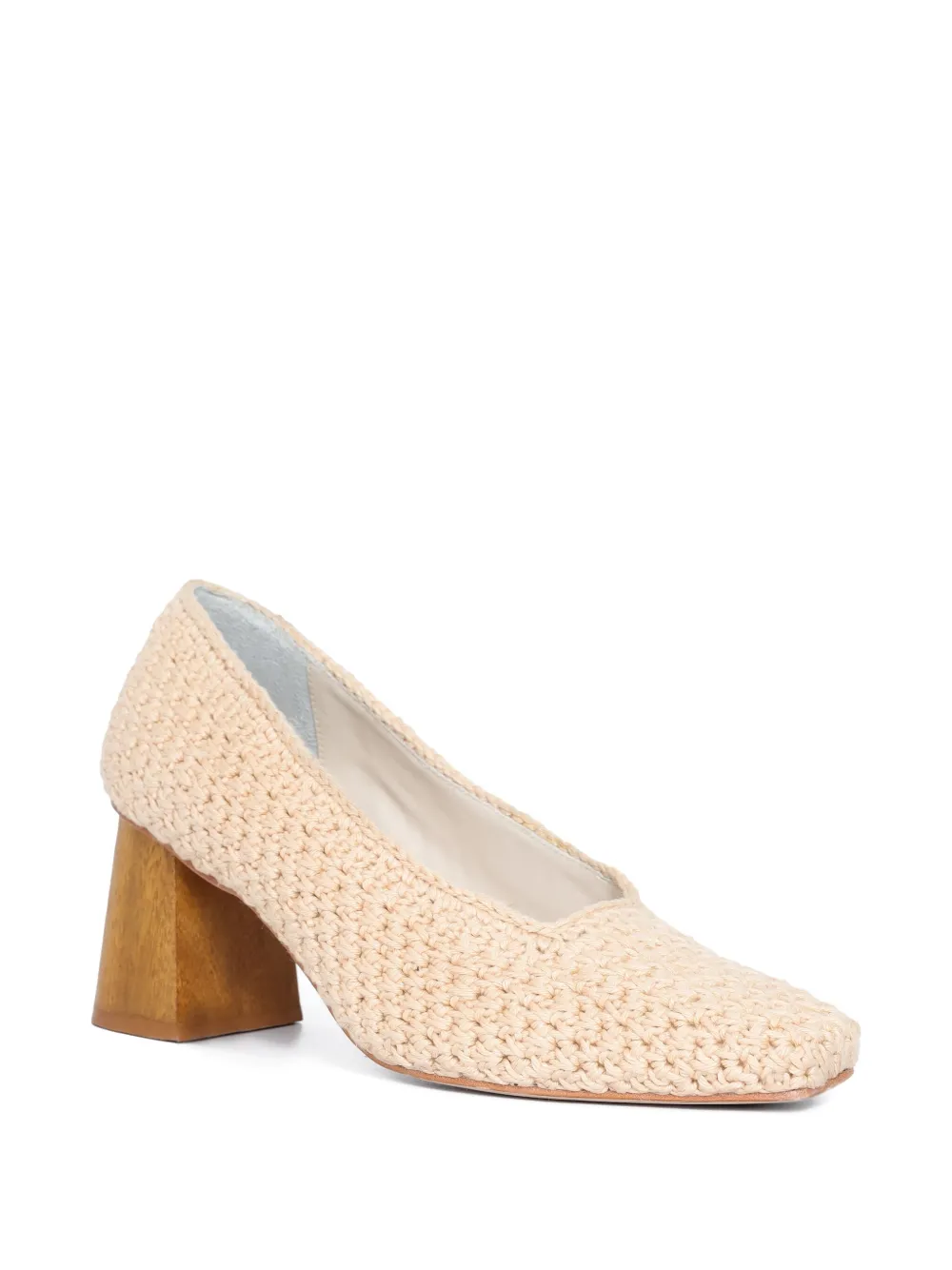 Sarah Chofakian 50 mm Amaral pumps met blokhak en gehaakt detail Beige