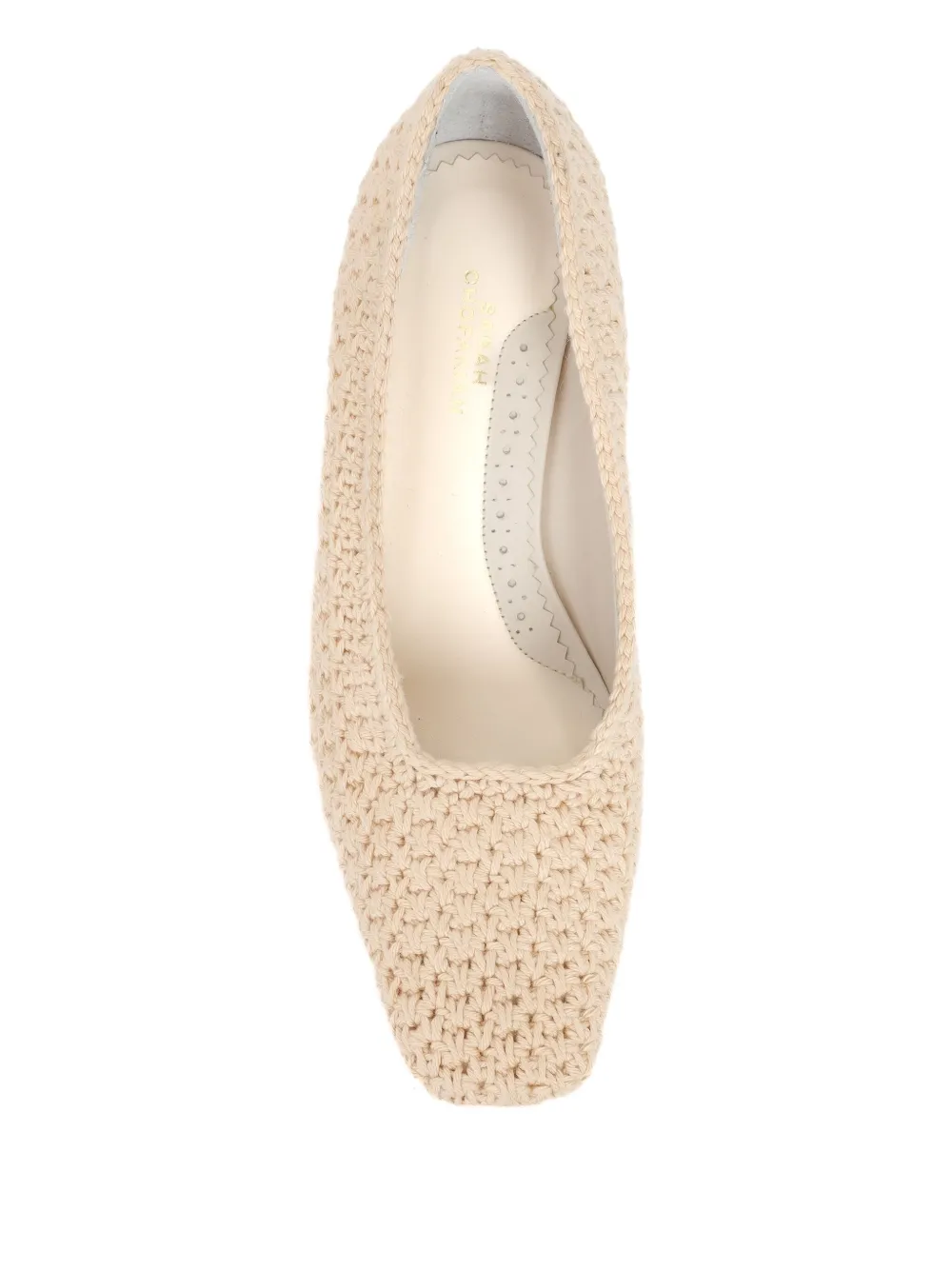 Sarah Chofakian 50 mm Amaral pumps met blokhak en gehaakt detail Beige