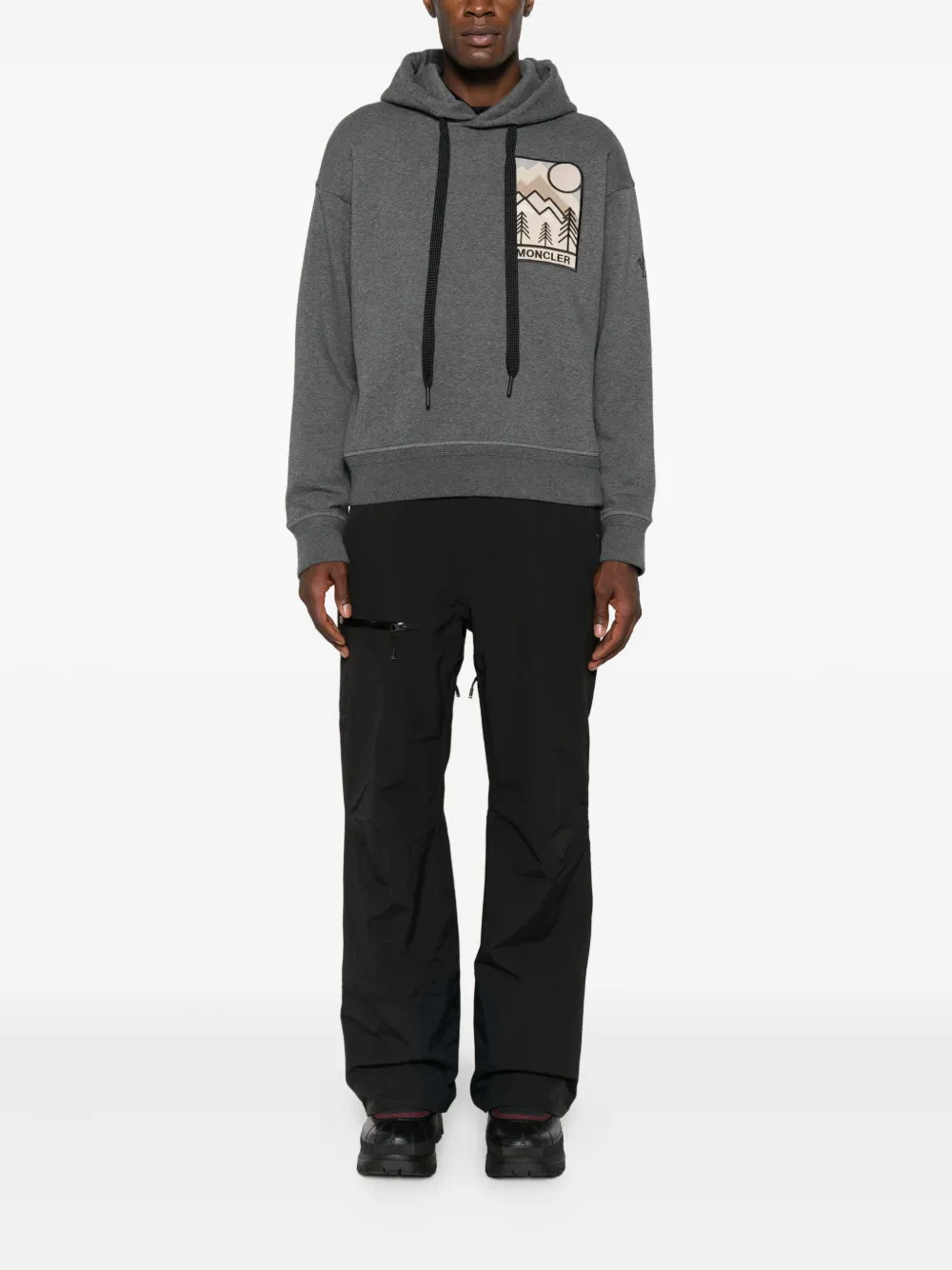Moncler Mountain Logo Cotton Blend Hoodie In Gray