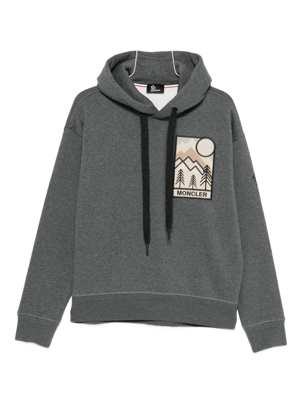 Moncler Mountain Logo Cotton Blend Hoodie In Gray