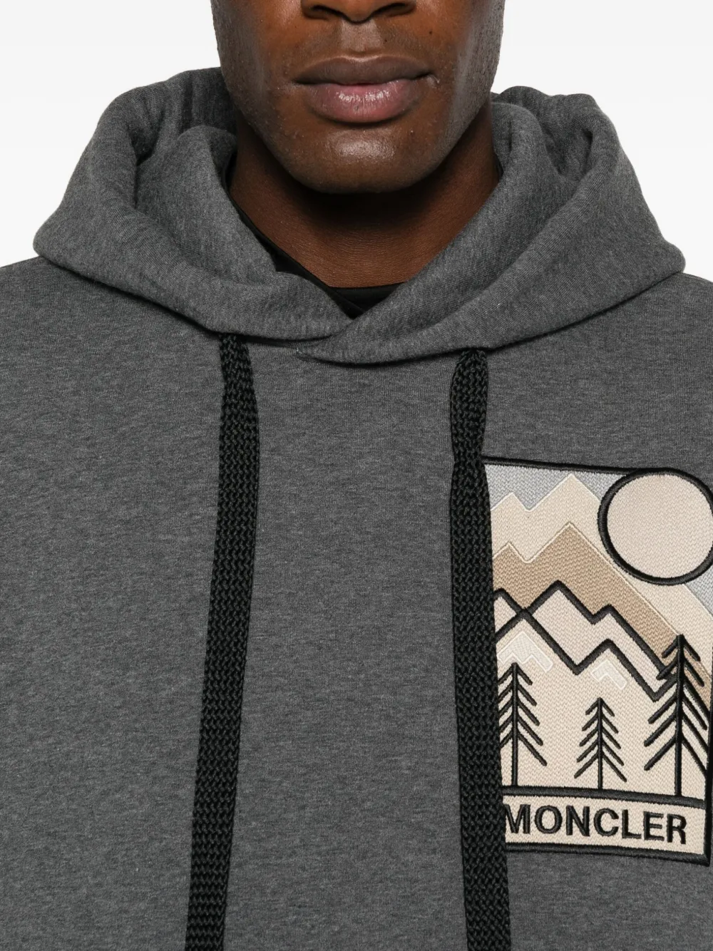 Moncler Mountain Logo Cotton Blend Hoodie In Gray