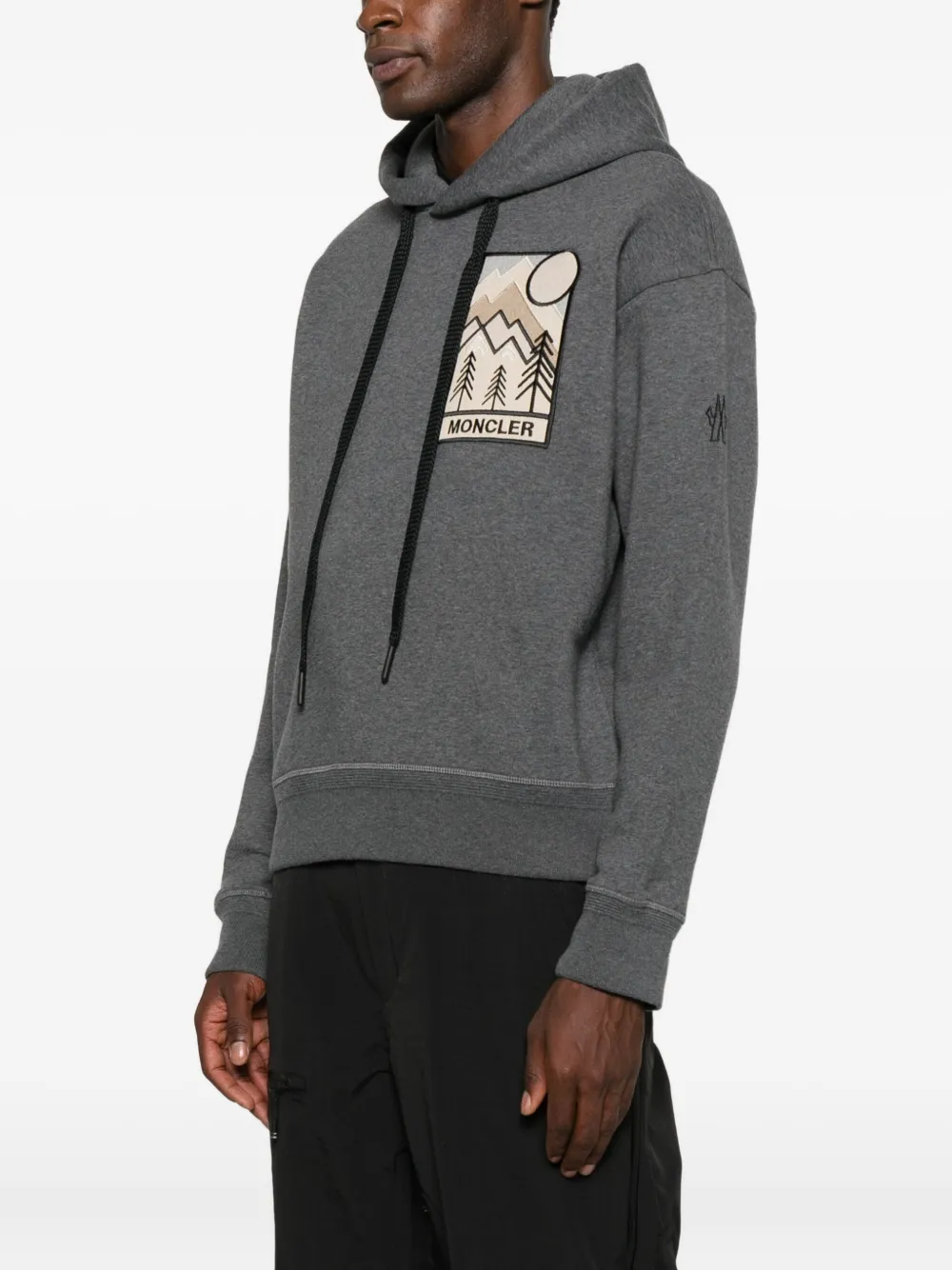Moncler Mountain Logo Cotton Blend Hoodie In Gray