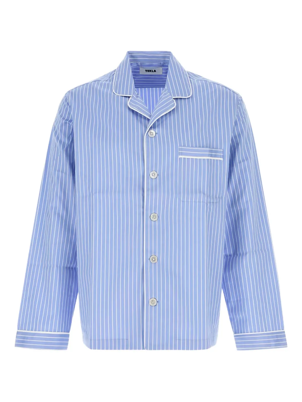 Tekla Embroidered Cotton Sateen Shirt In Blue
