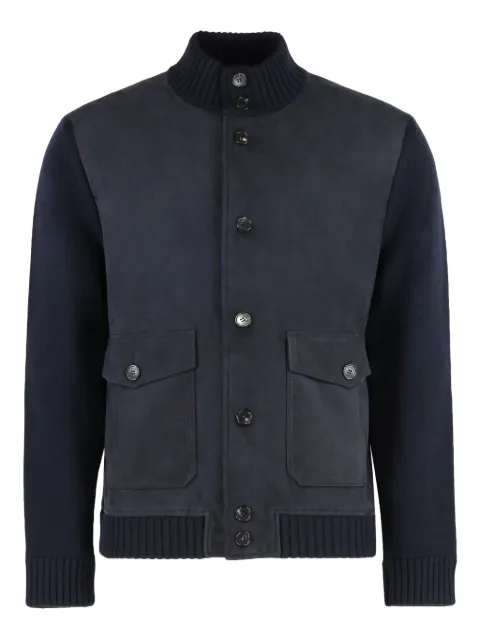 slowear leather panelled button cardigan