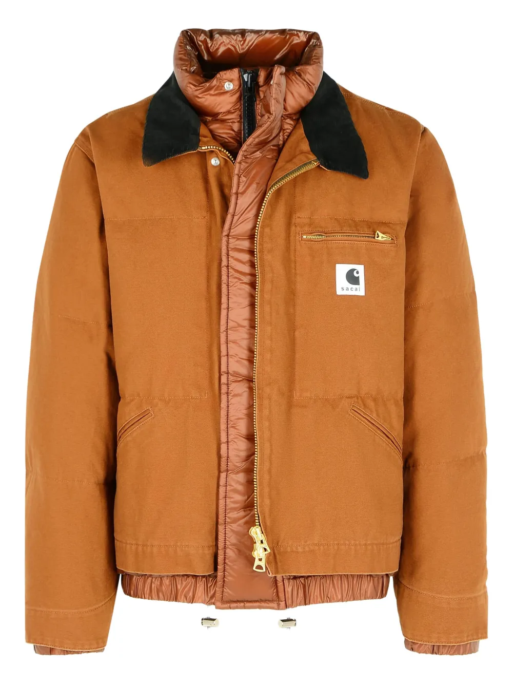 sacai layered corduroy-collar padded jacket | Brown | Image 1