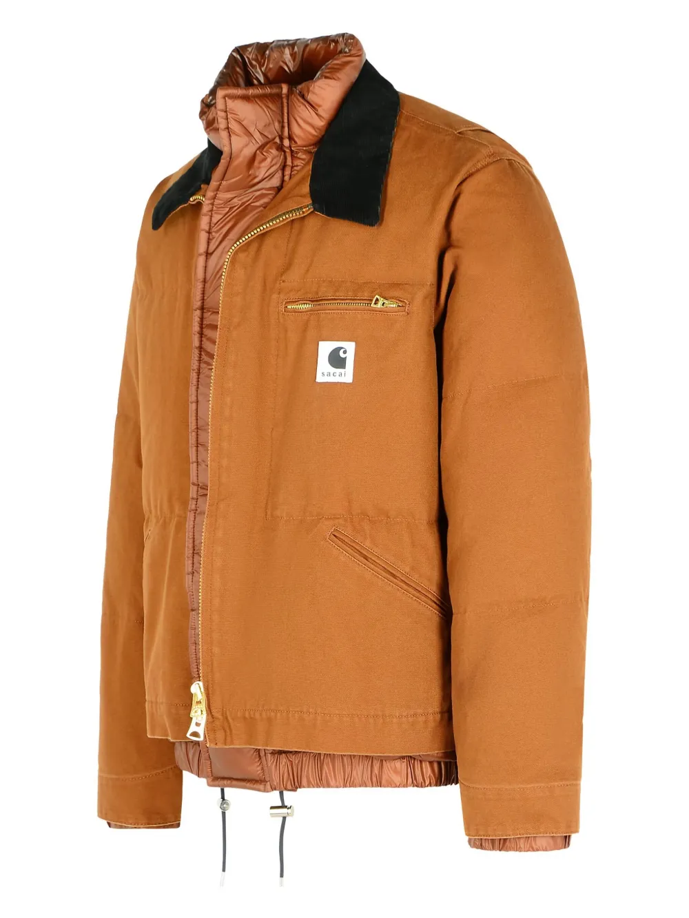 sacai Gelaagd gewatteerd jack met ribfluwelen kraag Bruin