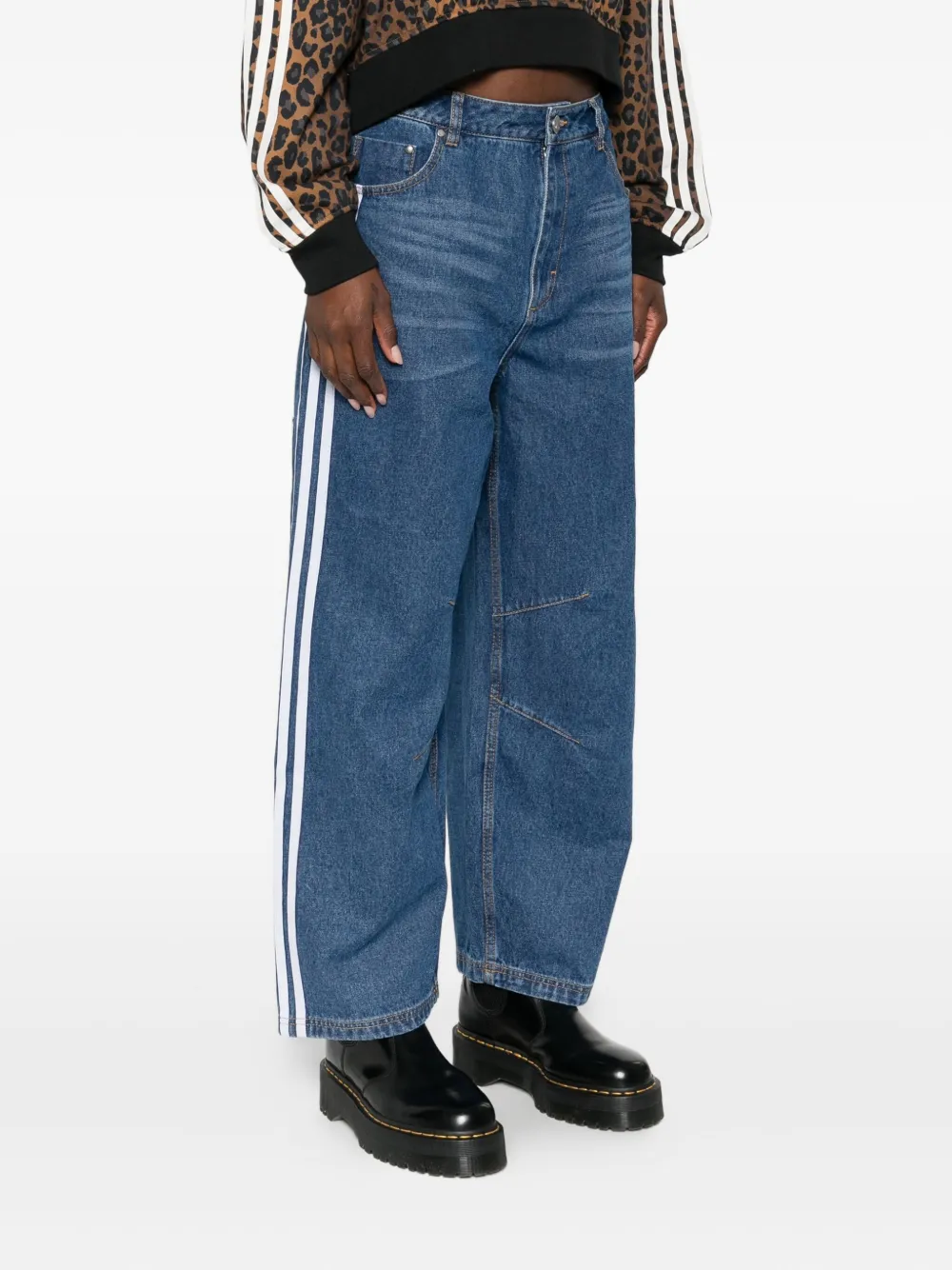 Adidas Originals Striped Wide-leg Jeans In Multi
