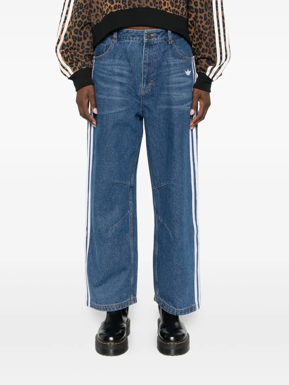 adidas Gestreepte jeans met wijde pijpen Blauw