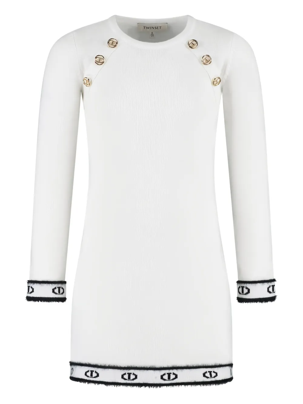Twinset Button Trim Mini Dress In White