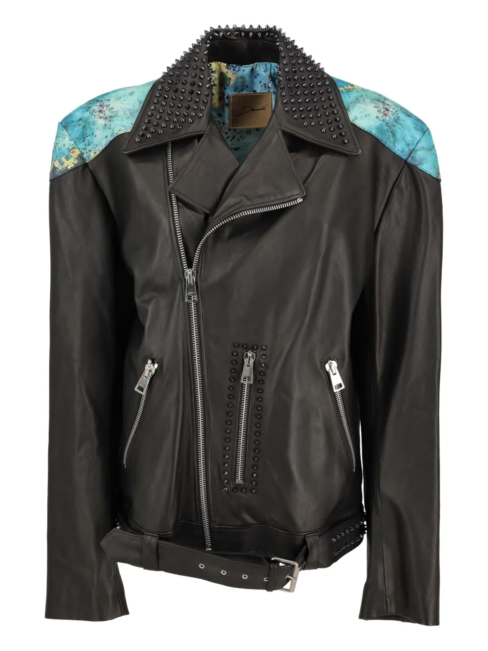 Vintage patterned studded biker jacket | Black | Image 1