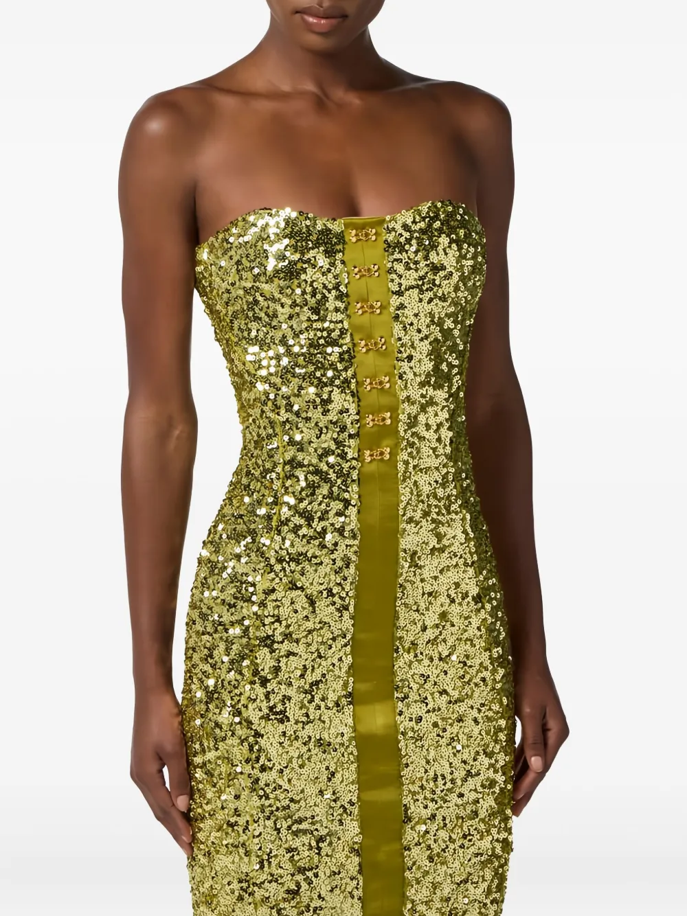 Elisabetta Franchi Sequin Strapless Midi Dress In Green