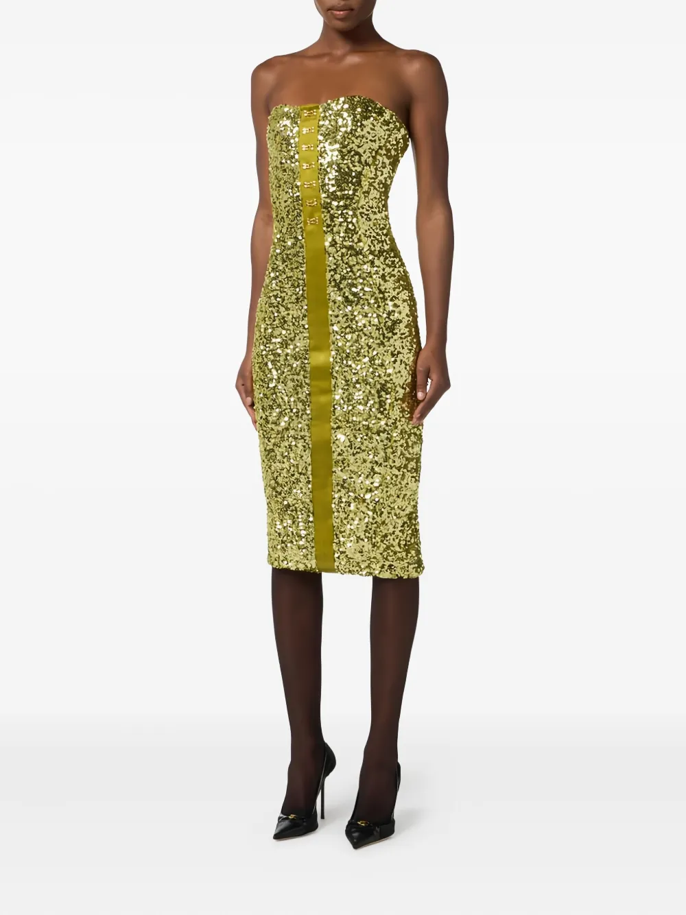 Elisabetta Franchi Sequin Strapless Midi Dress In Green