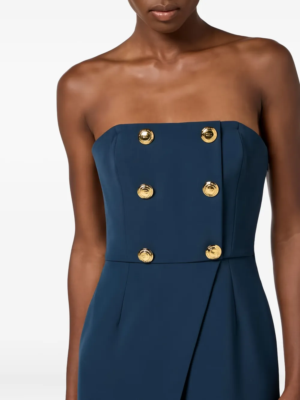 Elisabetta Franchi Tweed jurk met dubbele rij knopen Blauw