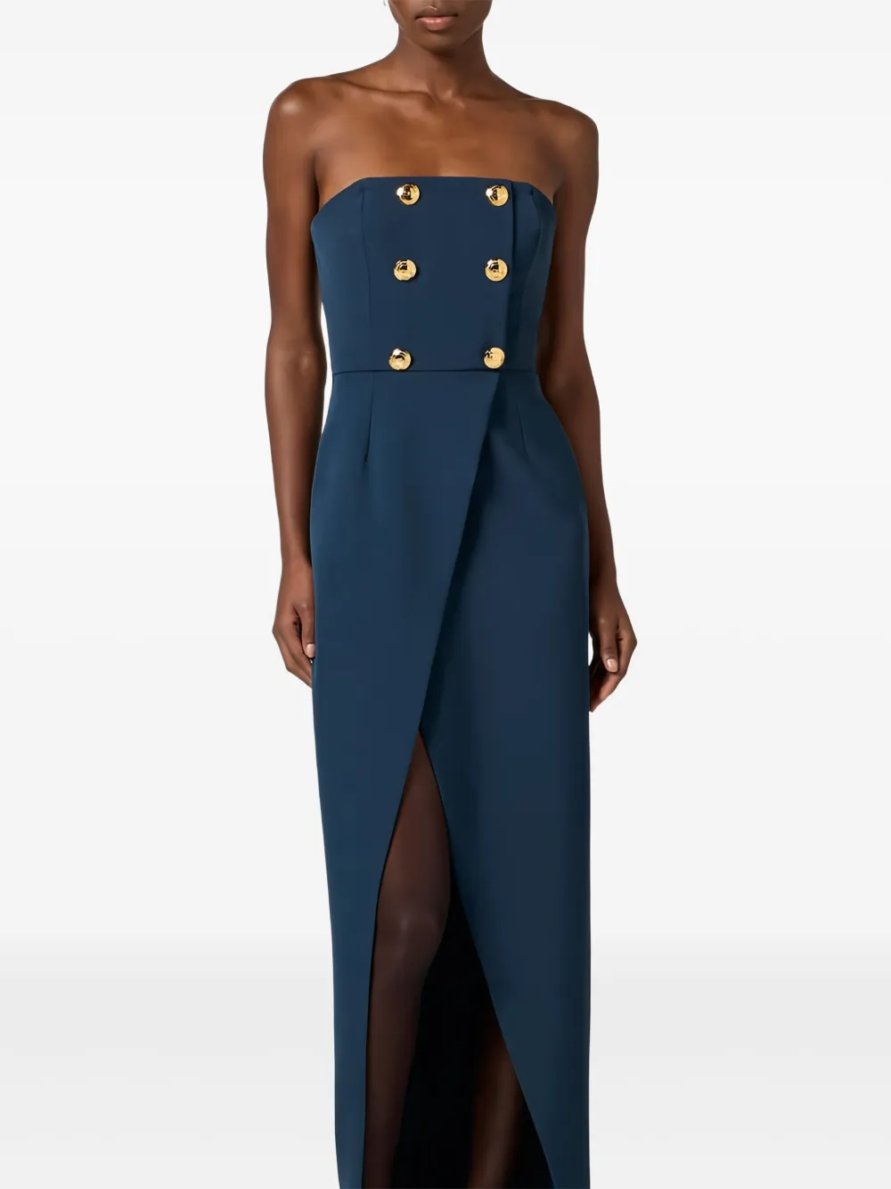 Elisabetta Franchi Tweed jurk met dubbele rij knopen Blauw