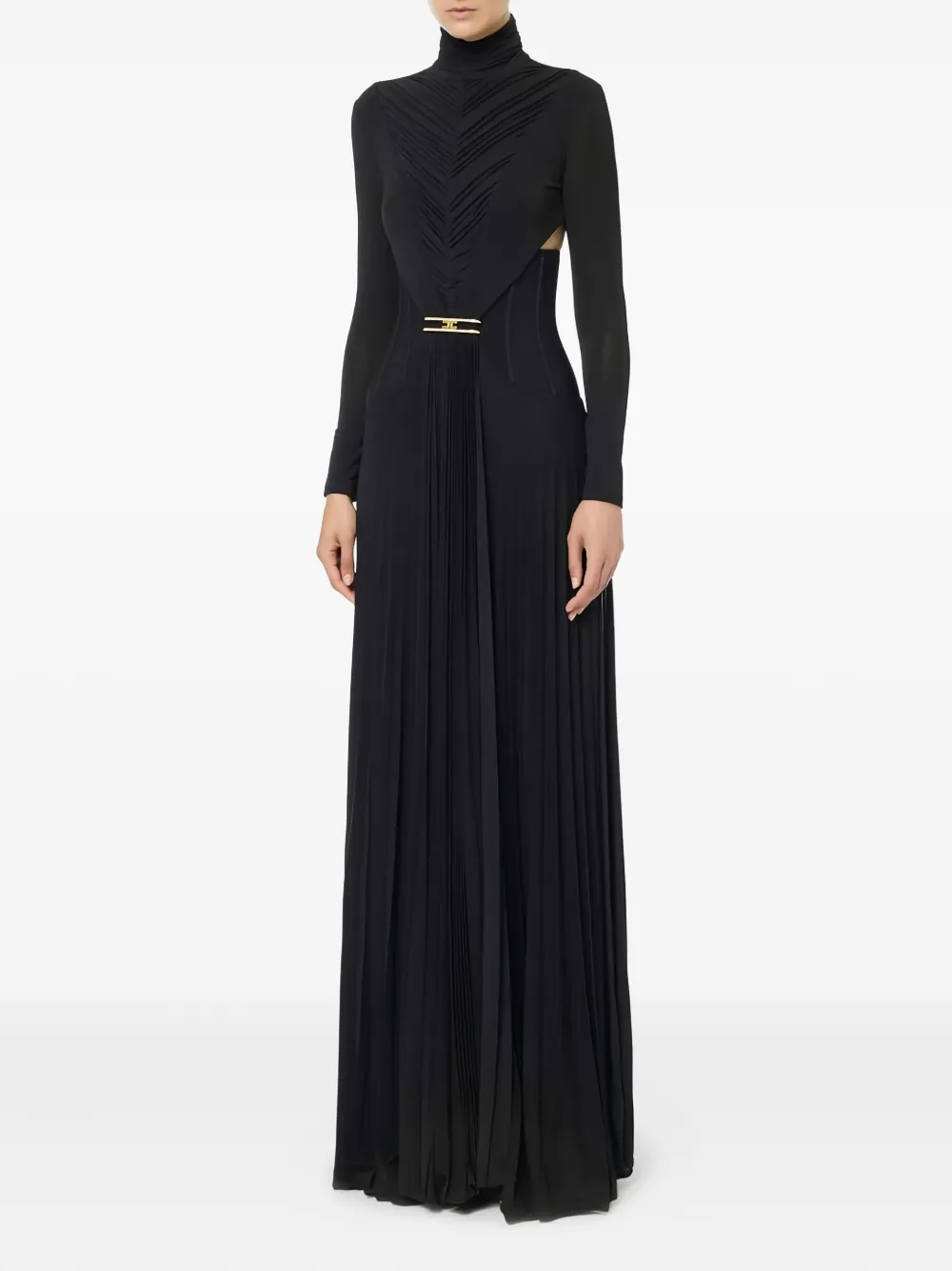 Elisabetta Franchi Draping Pleated Maxi Dress In Black