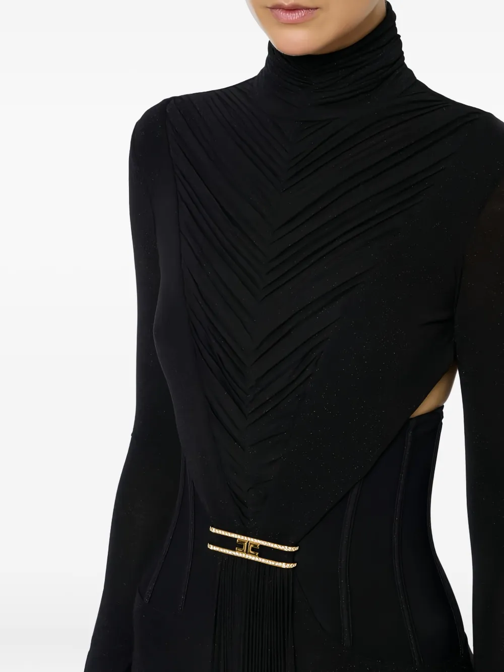 Elisabetta Franchi Draping Pleated Maxi Dress In Black