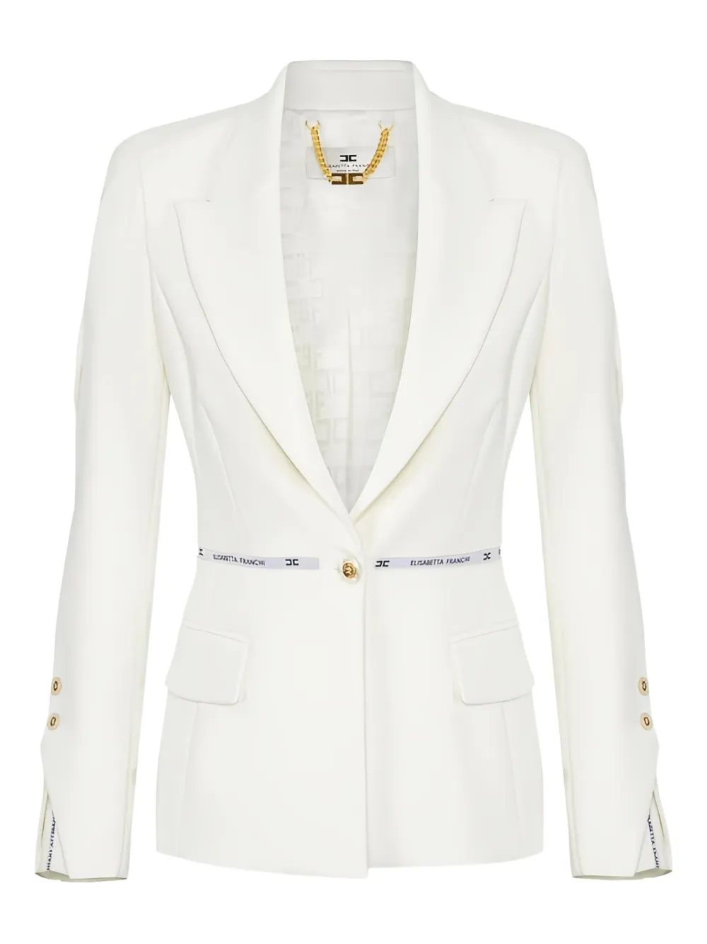 Elisabetta Franchi Logo Ribbon Crêpe Blazer In White