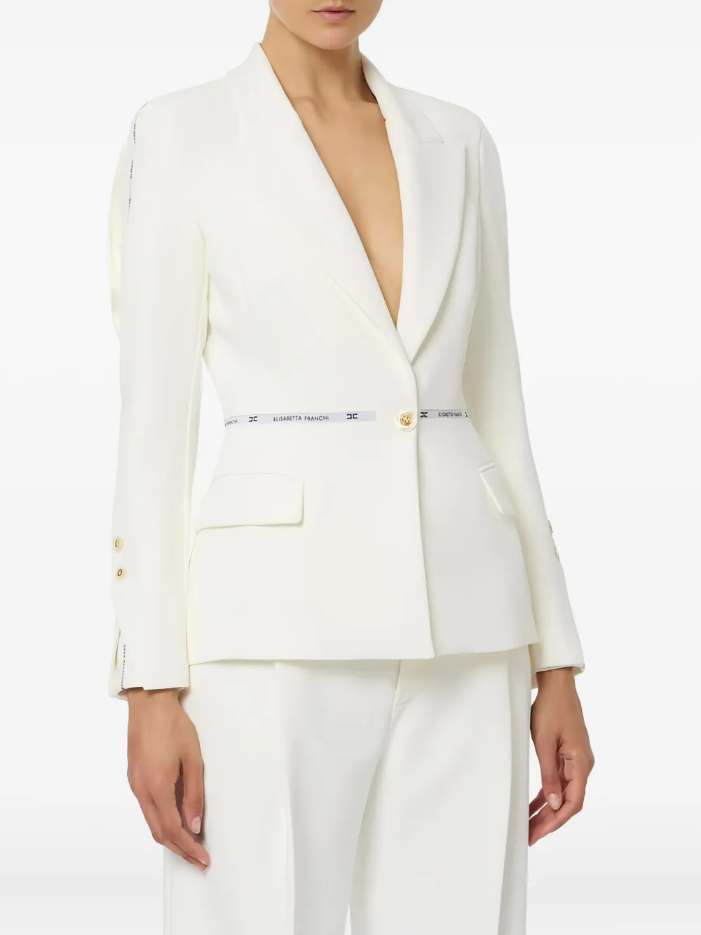 Elisabetta Franchi Logo Ribbon Crêpe Blazer In White
