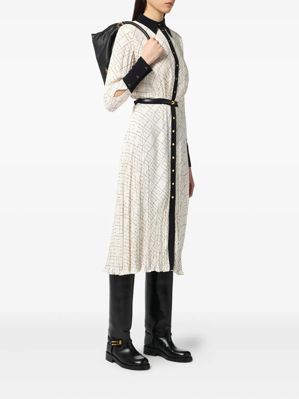 Elisabetta Franchi pleated two-colour midi dress - Wit