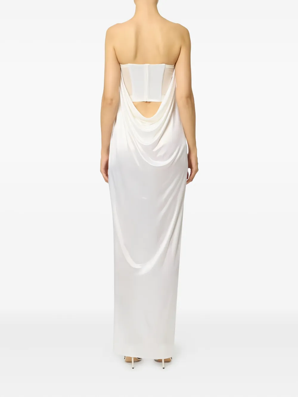 Elisabetta Franchi Maxi-jurk met kale schouders en plakkaat Wit