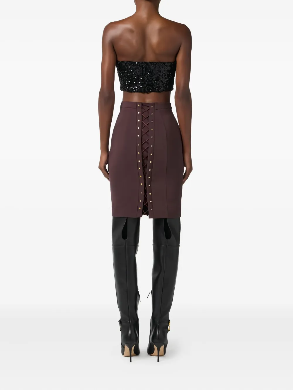 Elisabetta Franchi Rok met gekruiste bandjes en logoplakkaat Paars