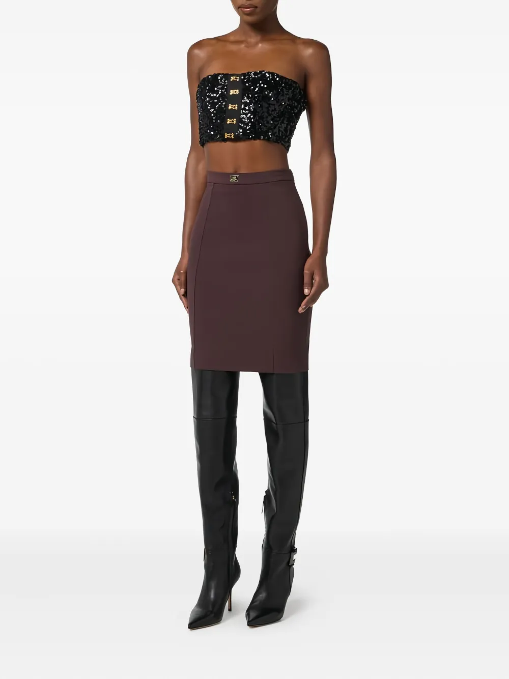 Elisabetta Franchi logo-plaque criss-cross skirt - Paars