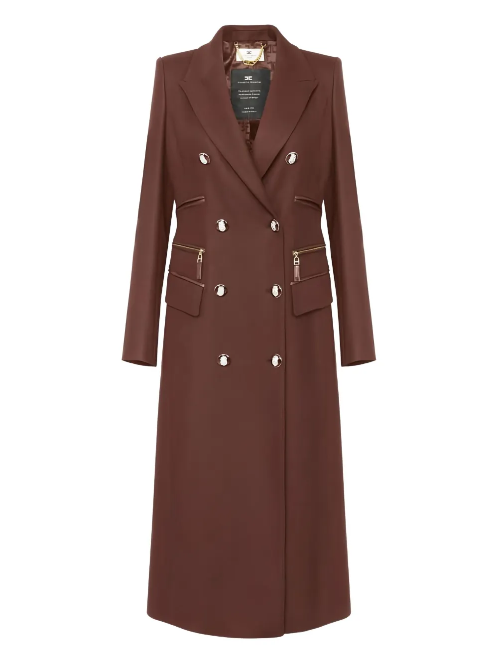 Elisabetta Franchi enamelled-button double-breasted coat | Brown | Image 1
